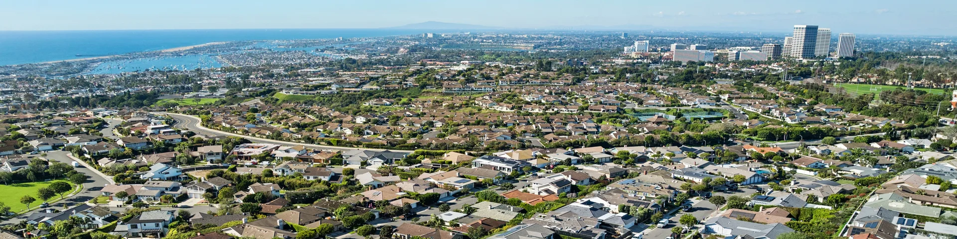Aerial view of coastal Orange County, from Newport Harbor to Fashion Island